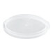 A clear plastic lid on a Vigor translucent round food storage container.