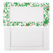 A white rectangular box with a green and red holly border.