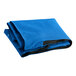 A folded blue Lavex janitor cart bag with black trim on a white background.