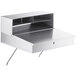 A Lavex stainless steel wall mount receiving desk with a drawer and a shelf.