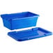 A blue plastic container with a lid.