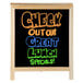 A black A-frame sign with a black marker board that says "Check out our great lunch specials" in colorful writing.