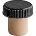 A black plastic cap with a brown lid on a Franmara T-Top Bottle Stopper on a white background.