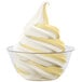 A bowl of white and yellow soft serve ice cream.