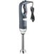 A grey and black AvaMix medium-duty hand immersion blender with a red button.