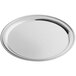 An American Metalcraft stainless steel round serving tray with an embossed rim.