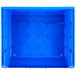 A close up of a blue plastic container with small holes.