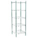 A Metroseal 3 metal wire shelving unit with four shelves.