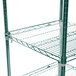 A green Metro wire shelving unit with three shelves.