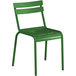 A green Lancaster Table & Seating outdoor side chair with metal legs and a backrest.