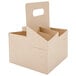 A white cardboard Sabert tall drink carrier with two compartments and a handle.