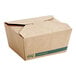 A brown EcoChoice kraft paper take out box with a green label.
