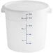 A white plastic Vigor food storage container with measurements in blue.