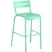 A Lancaster Table & Seating Sea Foam Powder Coated Aluminum Outdoor Barstool with a backrest.