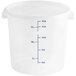 A translucent plastic Vigor food storage container with measurements on it.
