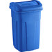 A blue Toter slimline trash can with square lid.