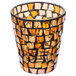 A Sterno Fall Mosaic glass candle holder with a black border and mosaic pieces.