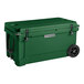 A Hunter green CaterGator outdoor cooler with wheels and a handle.