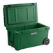 A CaterGator hunter green outdoor cooler with wheels.