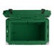 A hunter green CaterGator outdoor cooler with black handles and the lid open.