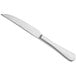 An Acopa Vittoria stainless steel steak knife with a silver handle and serrated blade on a white background.