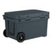 A grey CaterGator outdoor cooler with wheels.
