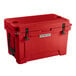 A red CaterGator outdoor cooler with black handles.