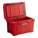 A red CaterGator outdoor cooler with a lid open.