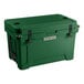 A Hunter green CaterGator outdoor cooler with black handles.