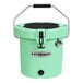 A seafoam green CaterGator round outdoor cooler with a handle.