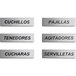 A pack of 6 silver rectangular stainless steel signs with black Spanish text.