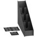A black metal ServSense countertop organizer with four sections.