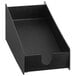 A black rectangular countertop organizer with compartments for coffee cup sleeves.