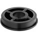 A black plastic round flat flange with a hole in the center.