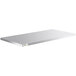 A stainless steel shelf for a white rectangular table with a drawer.