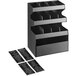 A black metal ServSense countertop condiment organizer with 15 sections.