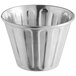 An American Metalcraft stainless steel sauce cup with a fluted design and a handle.