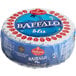 A round blue and white wrapper with red and white text for Imported Buffalo Milk Blue Cheese.