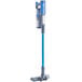 A blue Lavex stick vacuum cleaner with a handle on top.