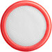 A red and white sponge filter for a stick vacuum with a white circle on a red background.