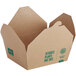 A brown cardboard New Roots Kraft PLA-lined take-out box with a lid.