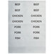 CaterGator white adhesive label sheet with black text for meat types.