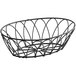 A black metal wire Tablecraft Petal Collection basket with a curved design and a handle.
