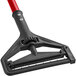 A Lavex red mop handle with a black quick release.