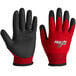 A pair of red and black Cordova Cold Snap thermal gloves with black foam PVC palm coating.