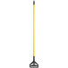 A yellow and black metal mop handle with a black quick release mechanism.