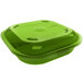 A green Preserve reusable 3 compartment take-out container with lid.