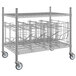 A Regency chrome wire mobile shelving unit with four can racks.