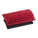 A red Lavex floor scrub brush with black bristles.