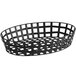 A black iron powder-coated oval basket with a lattice design.
